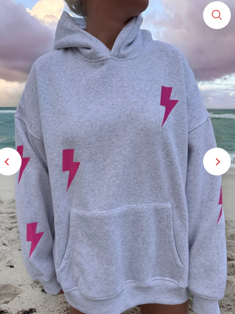 SUNKISSED COCONUT Gray Hoodie Sweatshirt with Pink Lightning Bolt Print! XS